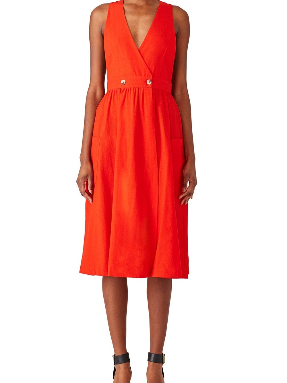 Free People Diana Wrap Dress Red Cotton Midi Dress Pockets Size S